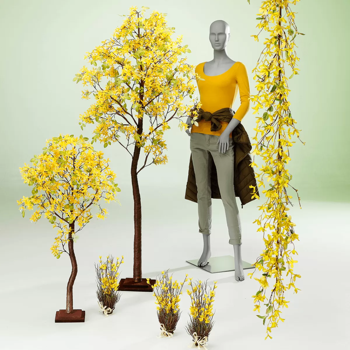 DecoWoerner Arbre Artificiel De Forsythia Avec Plaque De Support 120 Cm