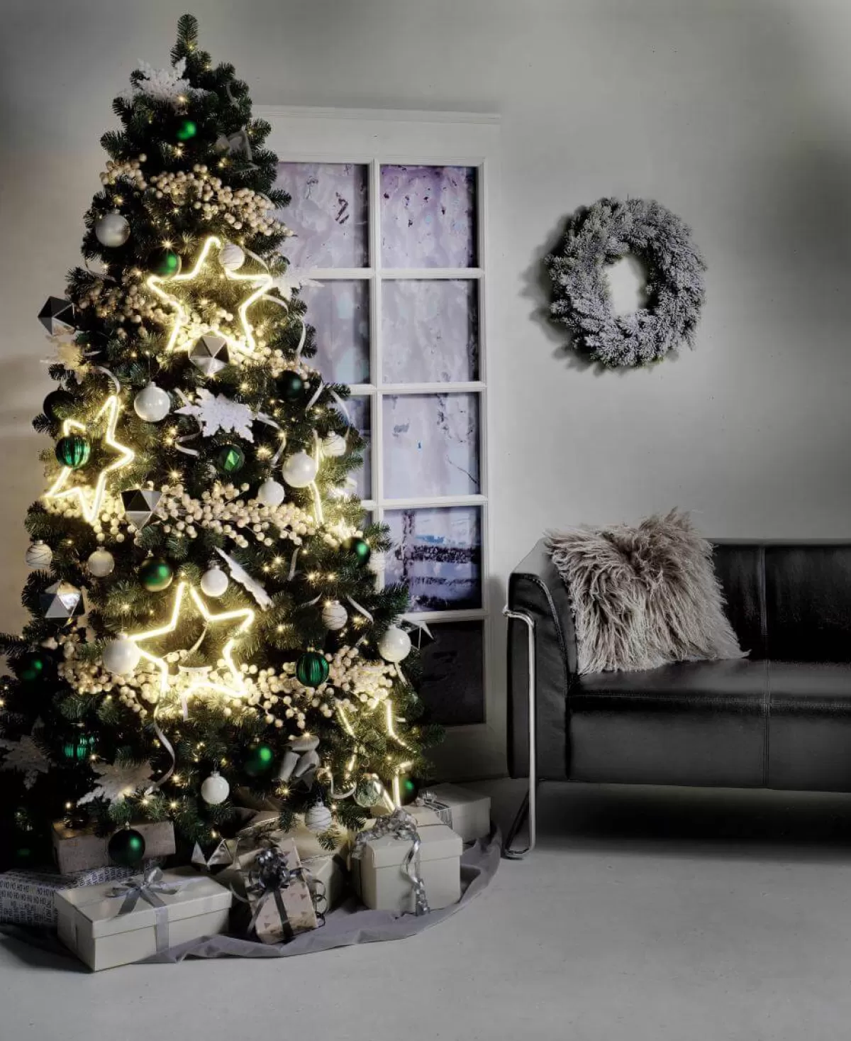DecoWoerner Arbre De Noël Artificiel Sapin Blanc Avec LED 210 Cm