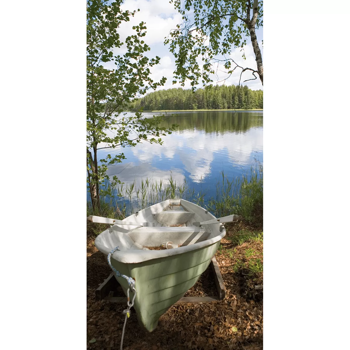 DecoWoerner Bannière En Tissu Ignífuga "Bateau à Rames Au Bord Du Lac" En Tissu Pour Drapeau 100 X 200 Cm