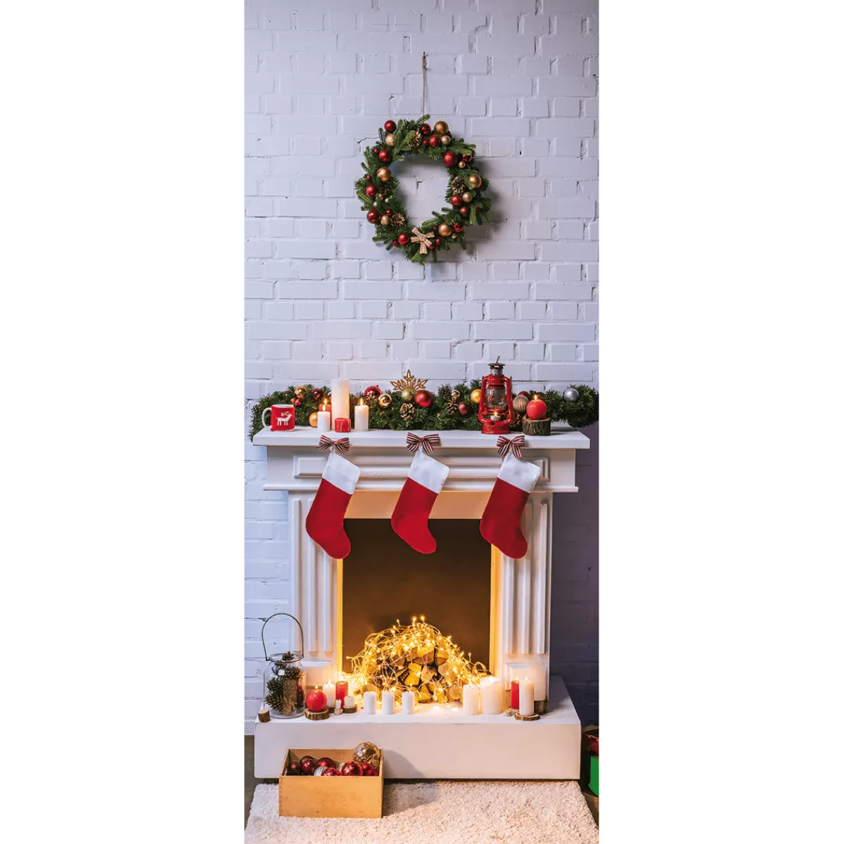 DecoWoerner Bannière En Tissu Ignifugé "Cheminée Et Couronne De Noël" En Tissu Pour Drapeau 75 X 180 Cm