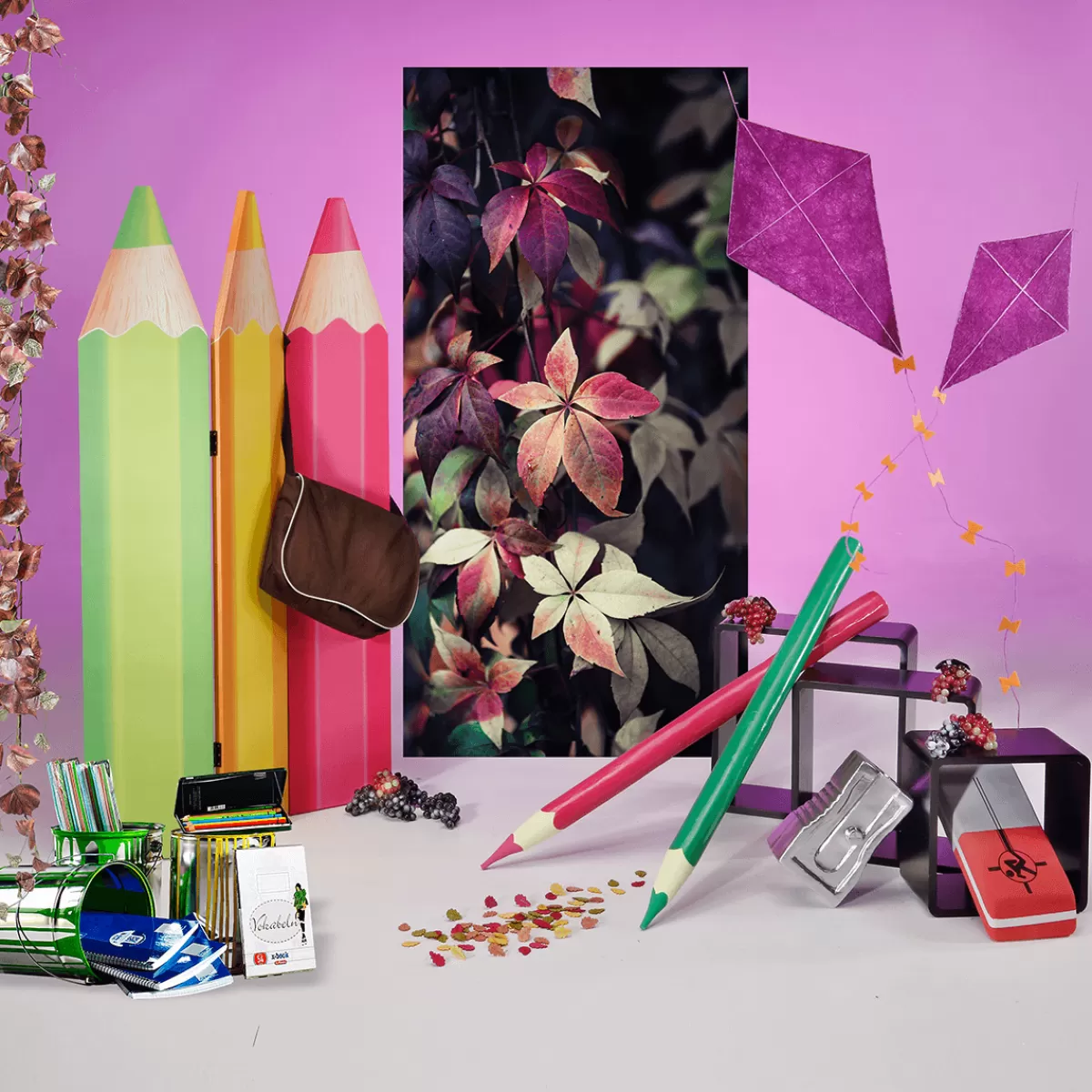 DecoWoerner Bannière En Tissu Ignifugé "feuilles De Vigne s" En Tissu Pour Drapeau 100 X 200 Cm