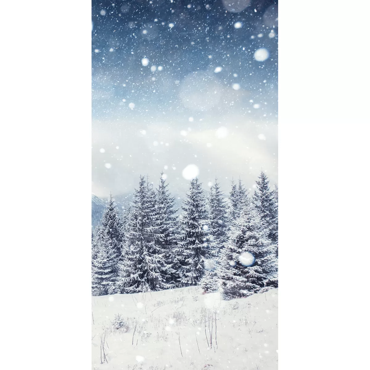 DecoWoerner Bannière En Tissu Ignifugé "Forêt De Sapins Enneigée" En Tissu Pour Drapeau 100 X 200 Cm