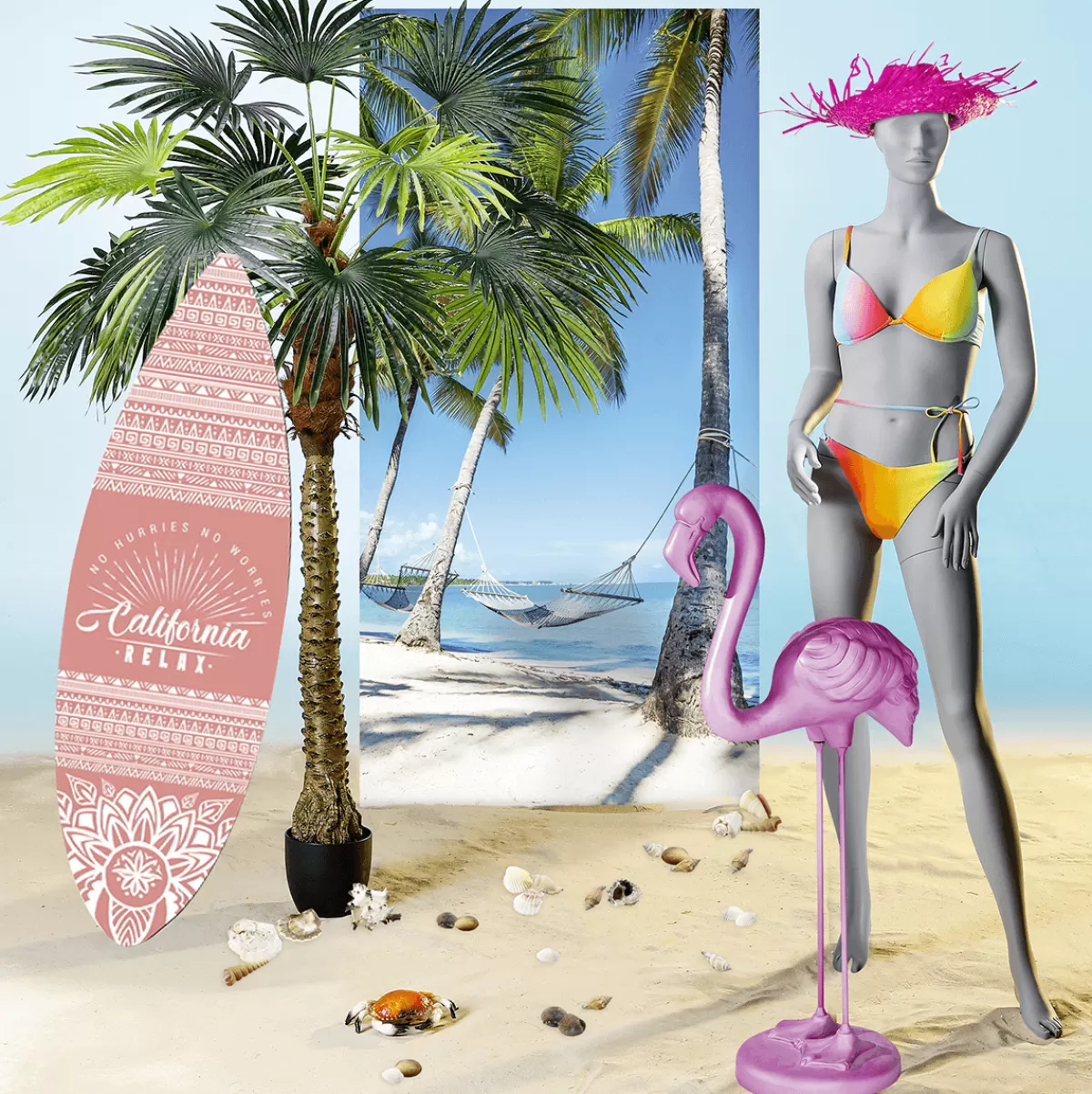 DecoWoerner Bannière En Tissu Ignifugé "Hamac Sous Les Palmiers Sur Une Plage De Rêve" En Tissu Pour Drapeau 100 X 200 Cm