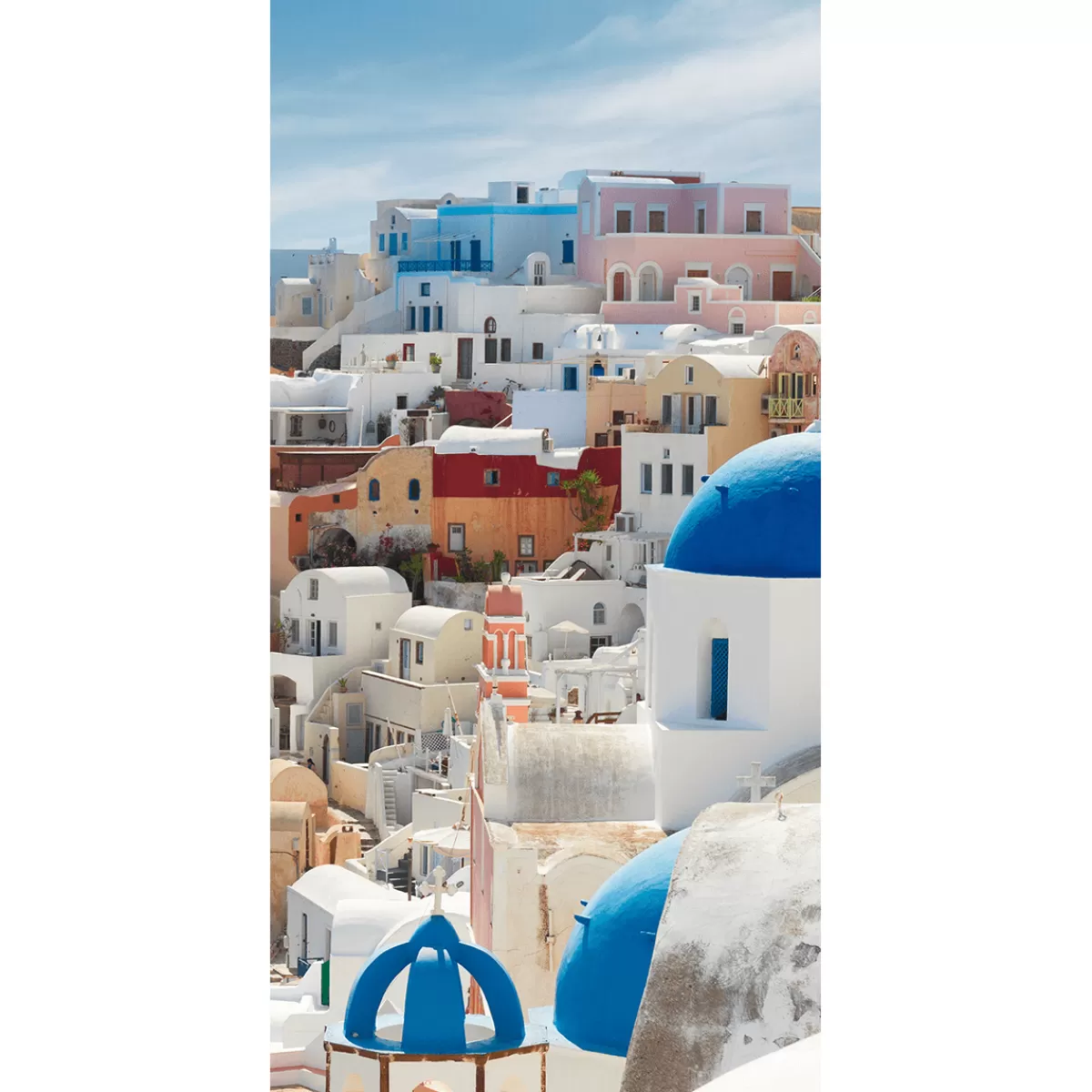 DecoWoerner Bannière En Tissu Ignifugé "Maisons Sur Santorin, Grèce" En Tissu Pour Drapeau 100 X 200 Cm