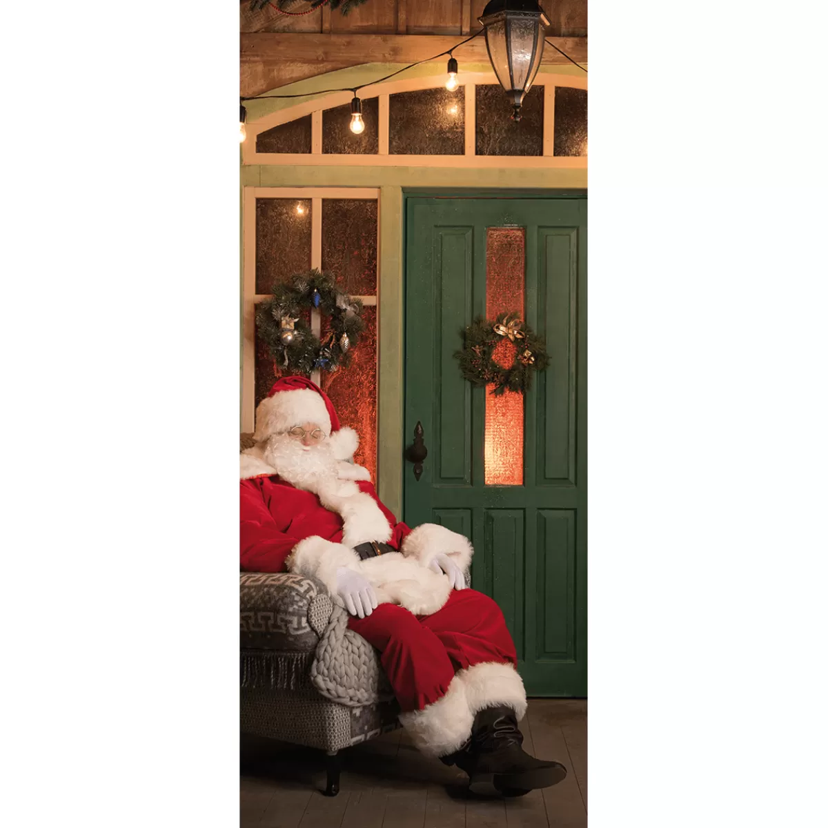 DecoWoerner Bannière En Tissu Ignifugé "Père Noël Dans Un Fauteuil" En Tissu Pour Drapeau 75 X 180 Cm