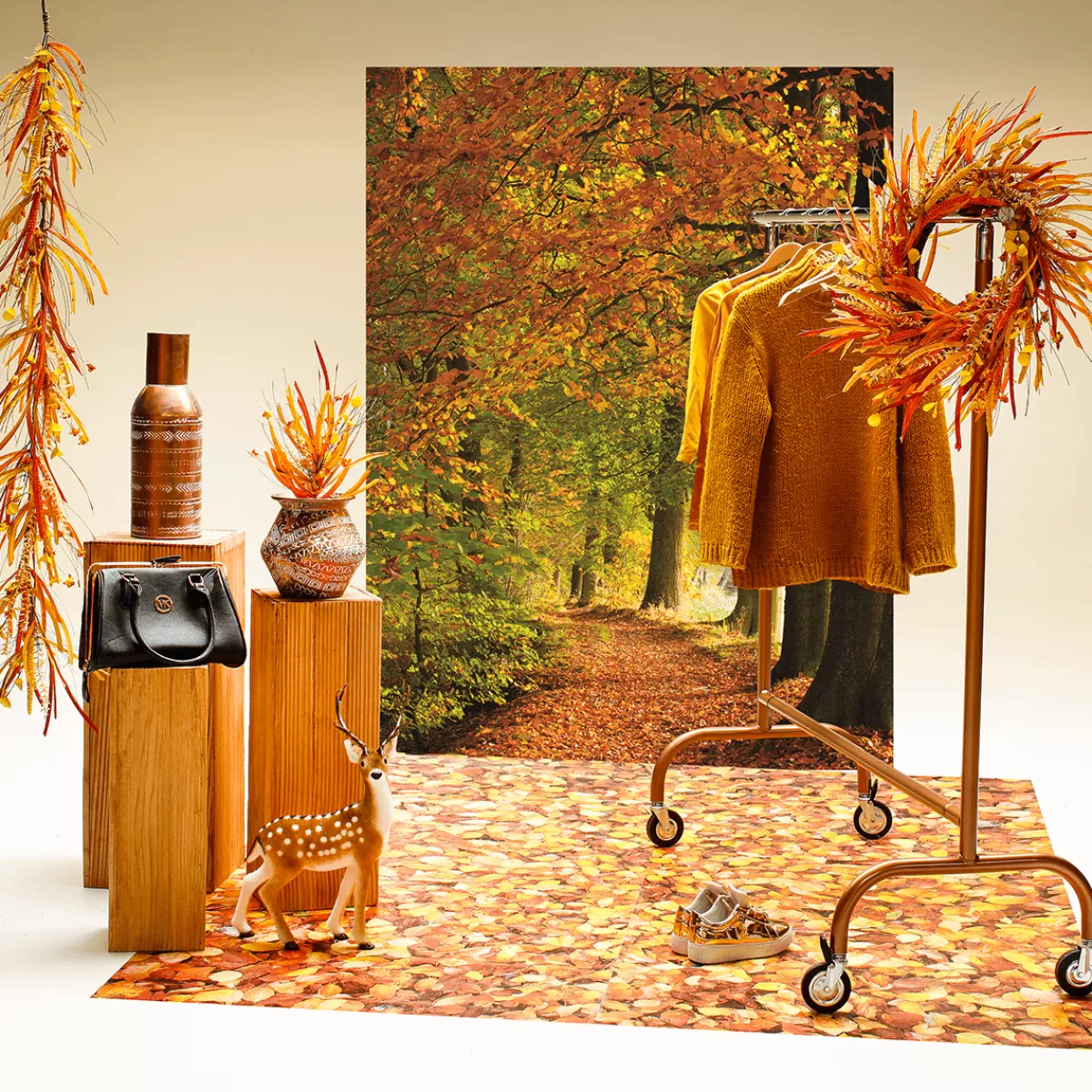 DecoWoerner Branche Artificielle De Décoration Automnale "Mélange D'automne" 2 Pièces 55 Cm