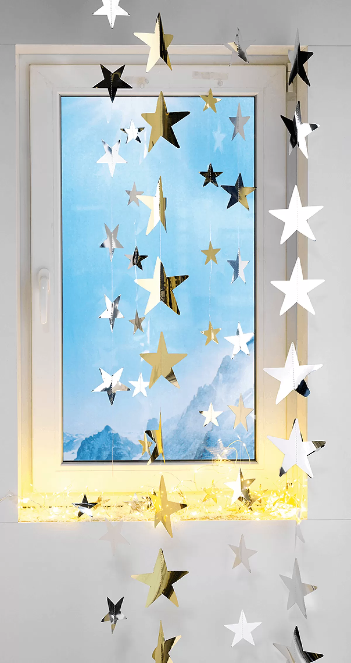 DecoWoerner Chaîne D'étoiles En Feuille Synth. Ø 10 Cm, 200 Cm, 2 Pces