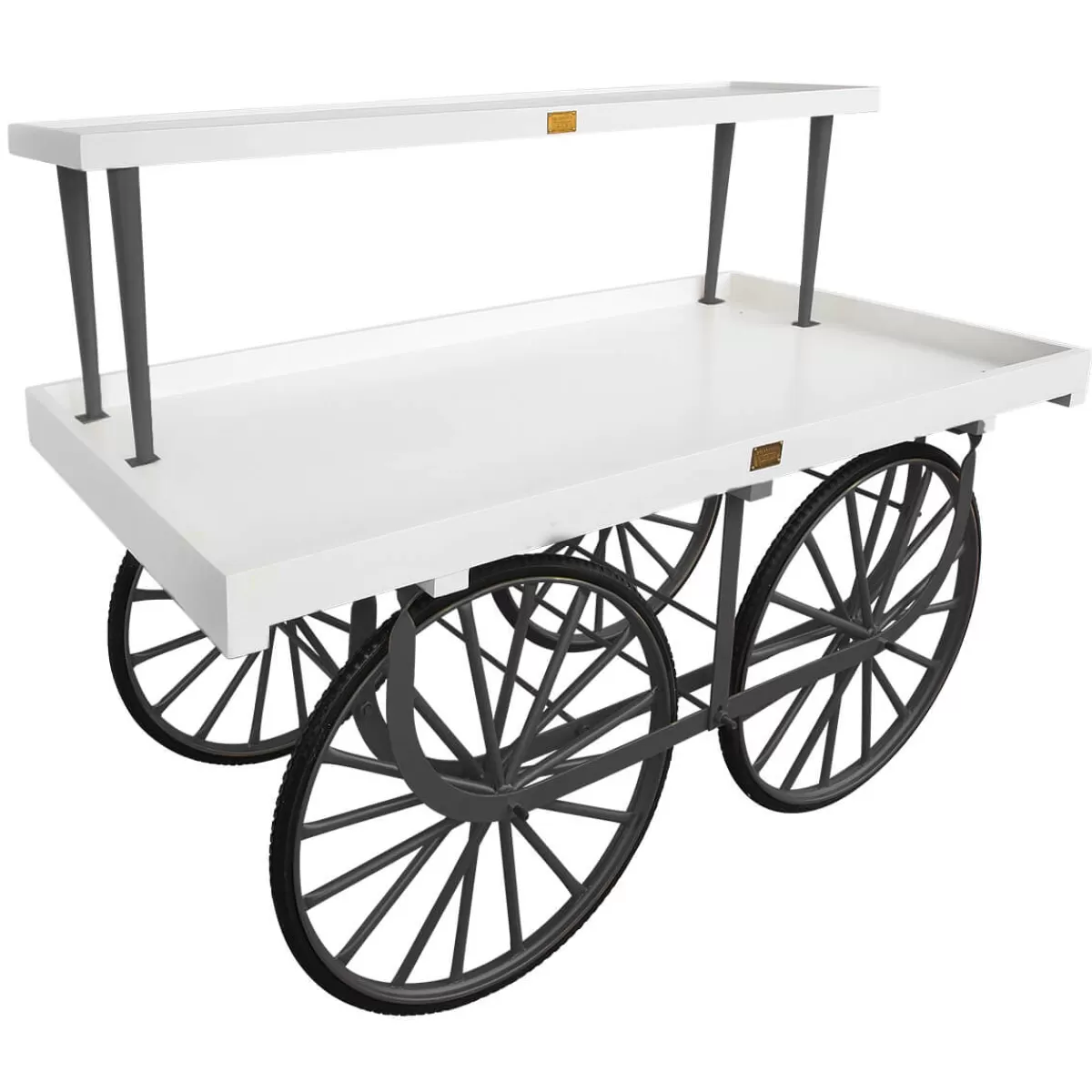 DecoWoerner Chariot De Marché Complet Avec Base , Corps Blanc Et Plateau En Bois