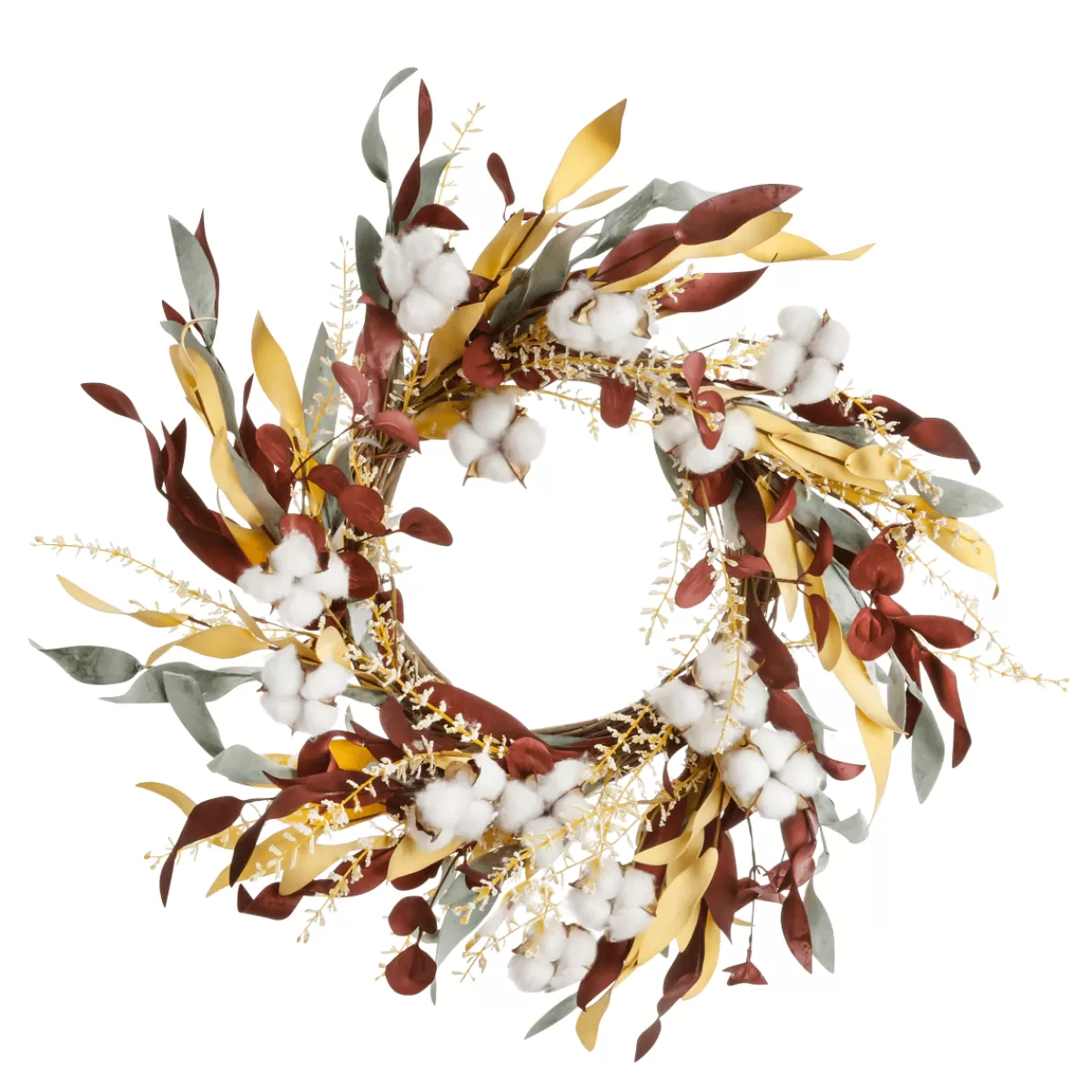 DecoWoerner Couronne Décorative D'automne "coton-fleur-herbe" Ø 56 Cm