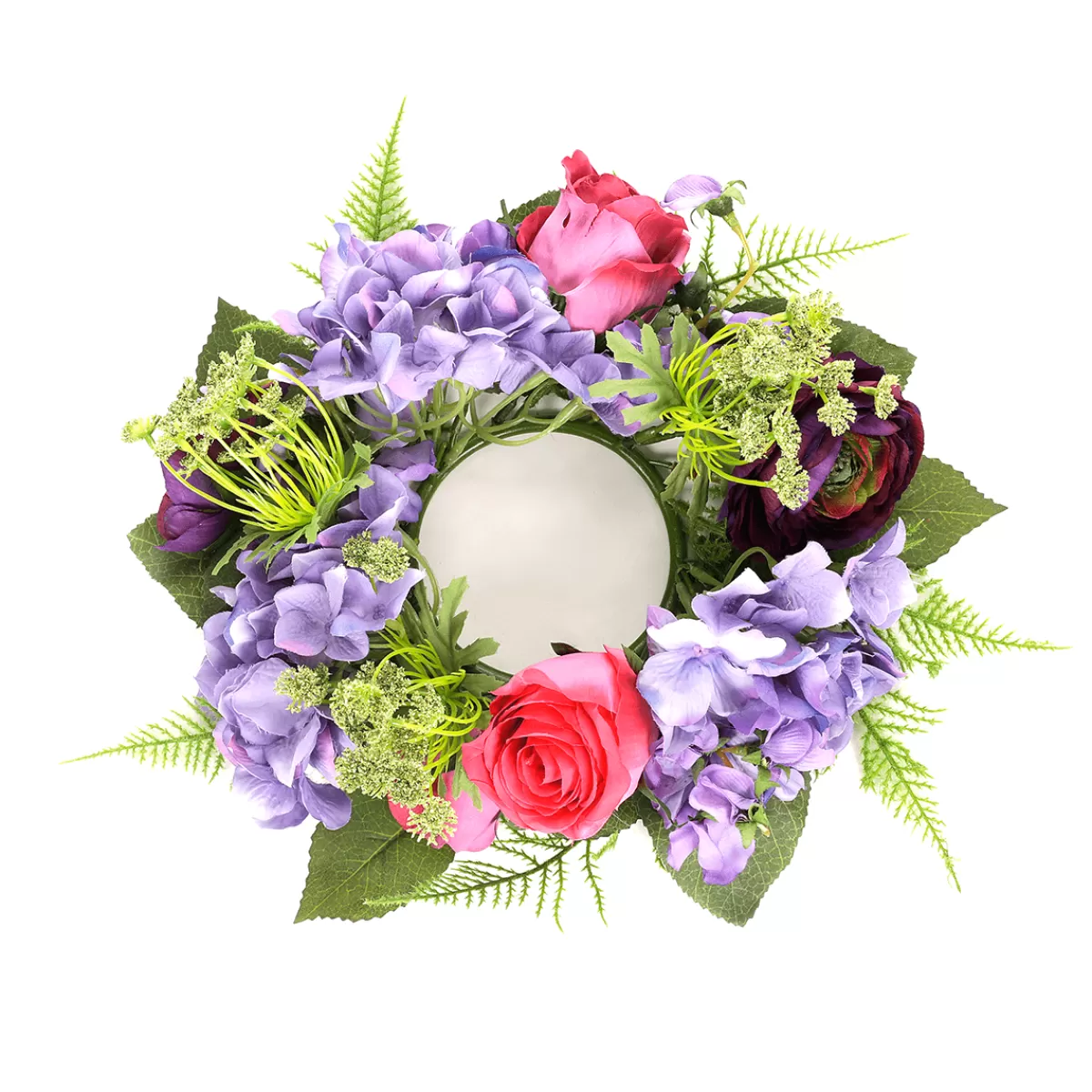 DecoWoerner Couronne De Porte Artificielle Hortensia-roses-fleurs Lilas Rouge 30 Cm Ø