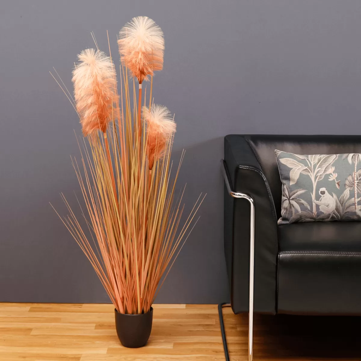 DecoWoerner Herbe De La Pampa Décorative Teintée Dans Un Pot Noir 117 Cm