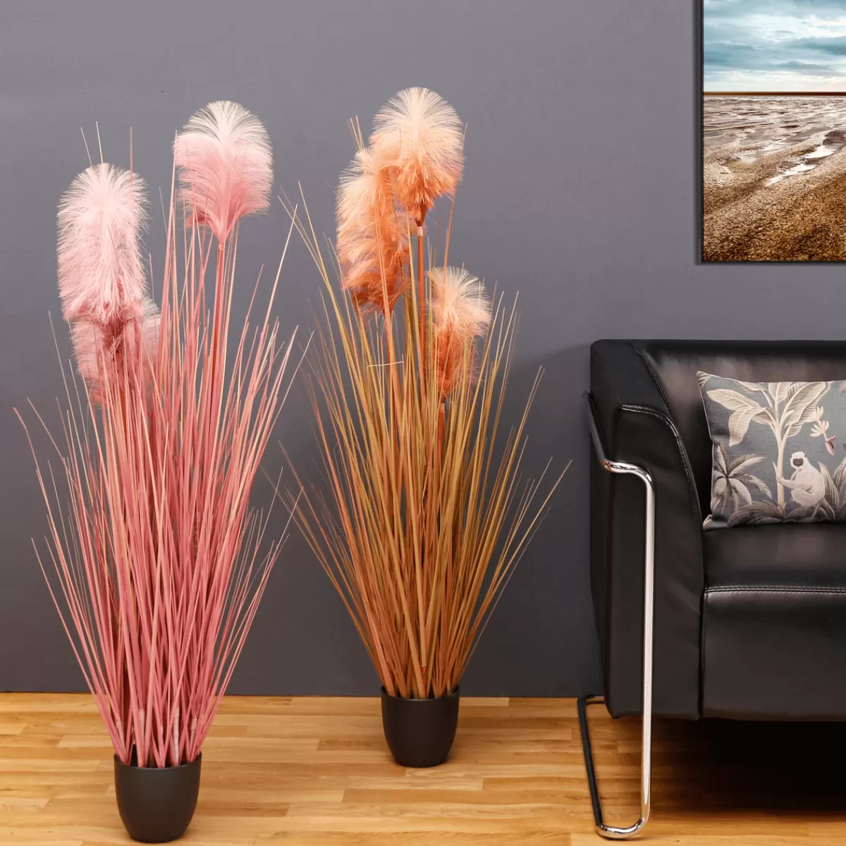 DecoWoerner Herbe De La Pampa Décorative Teintée Dans Un Pot Noir 117 Cm