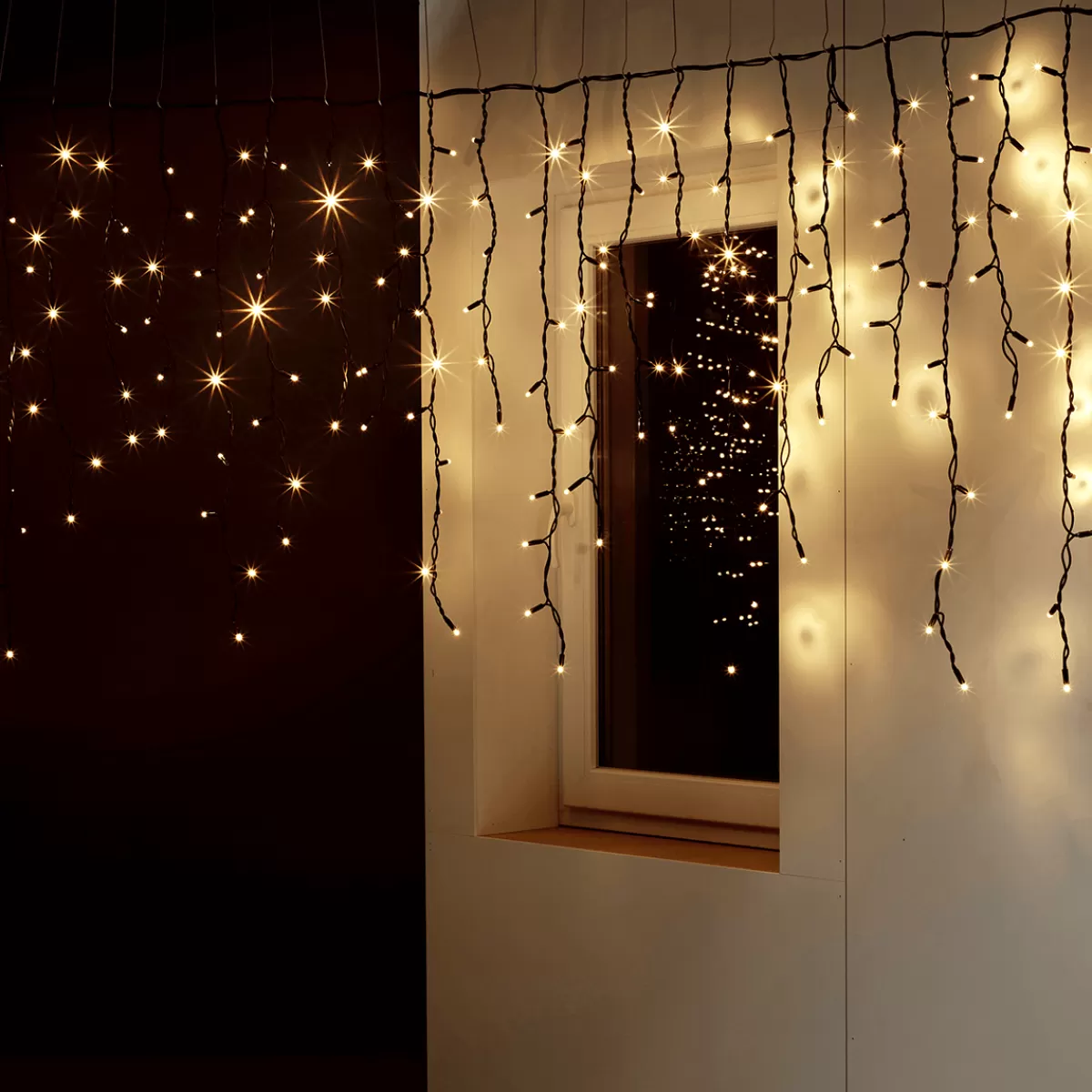 DecoWoerner Icicle-Light Guirlande Lumineuse 300 Cm IP44, Noir