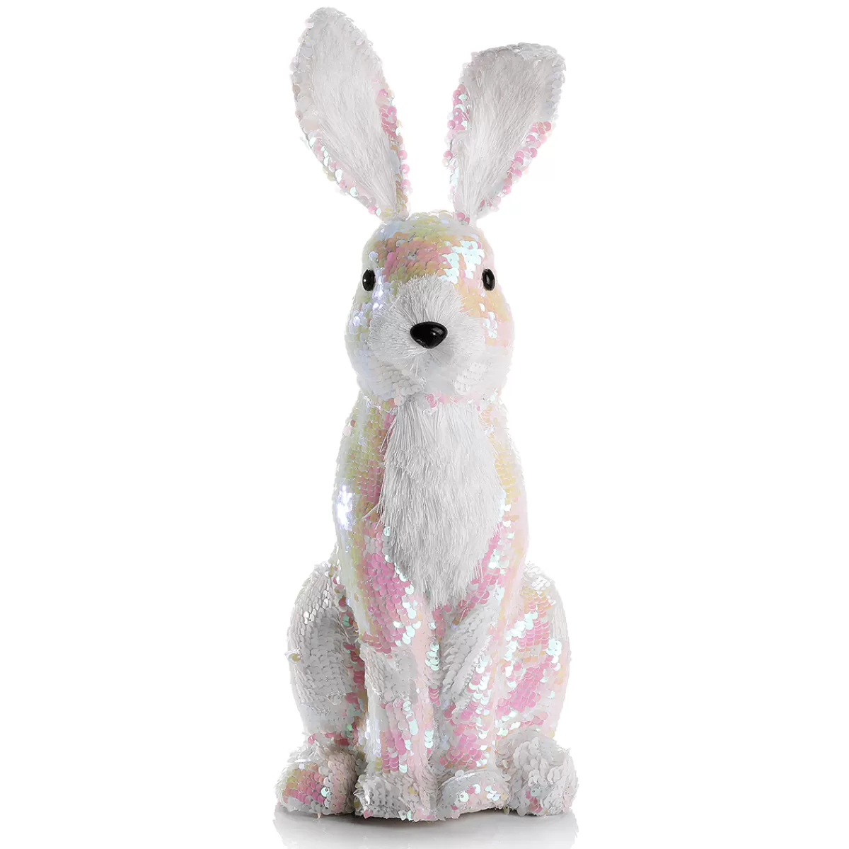 DecoWoerner Lapin De Pâques Décoratif Avec Paillettes Réversibles Irisé 42 Cm