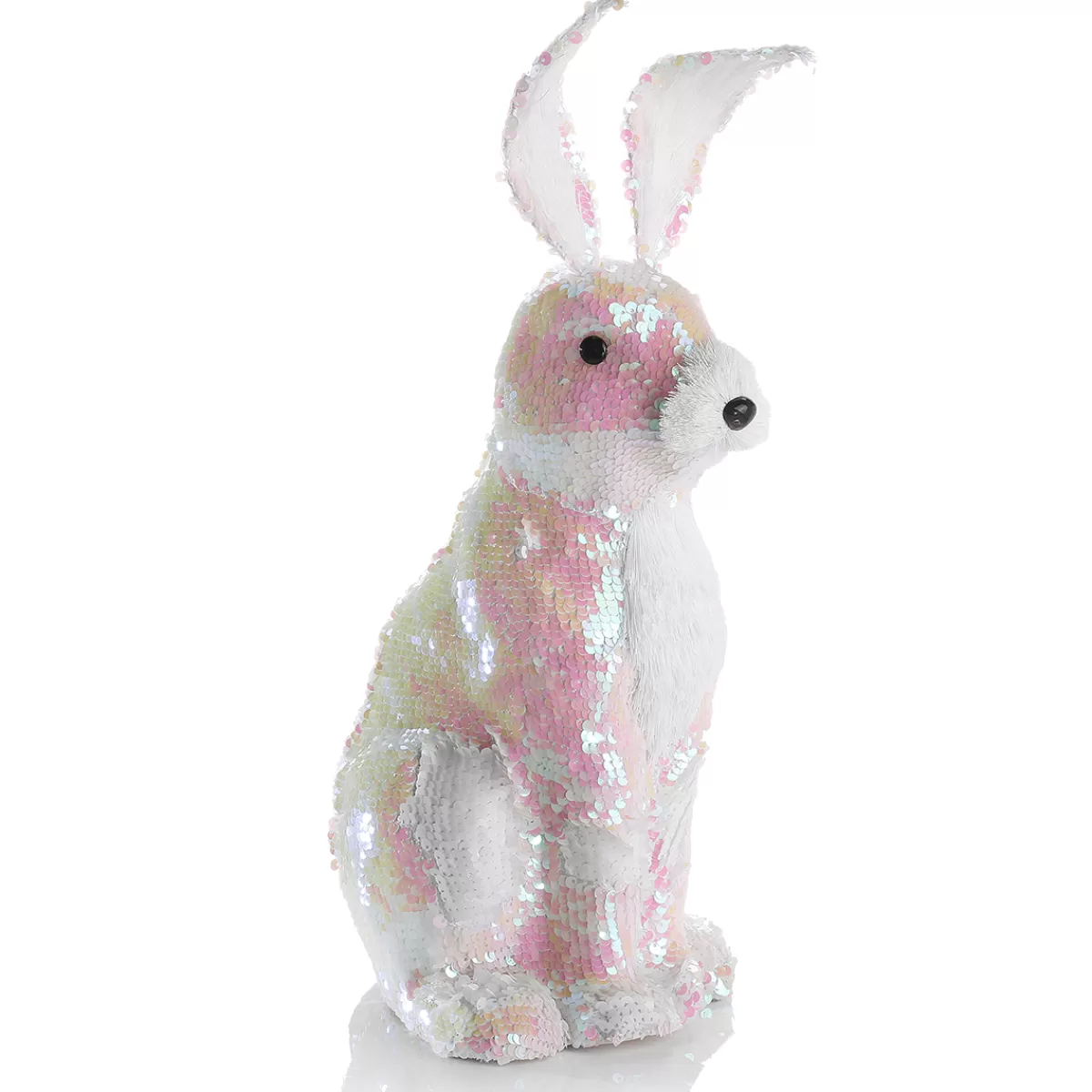 DecoWoerner Lapin De Pâques Décoratif Avec Paillettes Réversibles Irisé 42 Cm