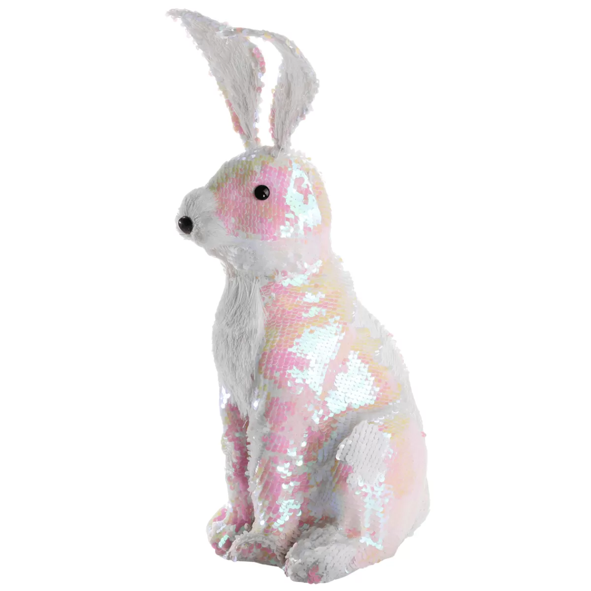 DecoWoerner Lapin De Pâques Décoratif Avec Paillettes Réversibles Irisé 42 Cm