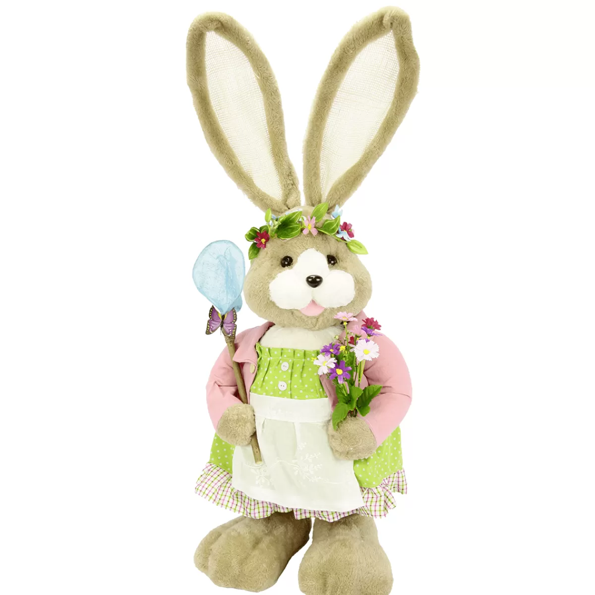 DecoWoerner Lapin De Pâques En Peluche Avec Fleurs 92 Cm