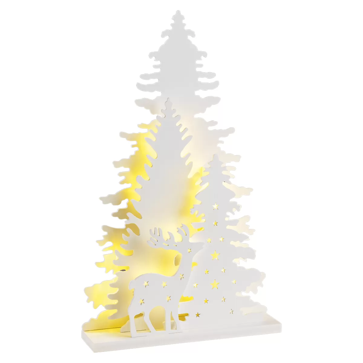 DecoWoerner LED En Bois Plaque De Présentation Cerf Avec Sapins