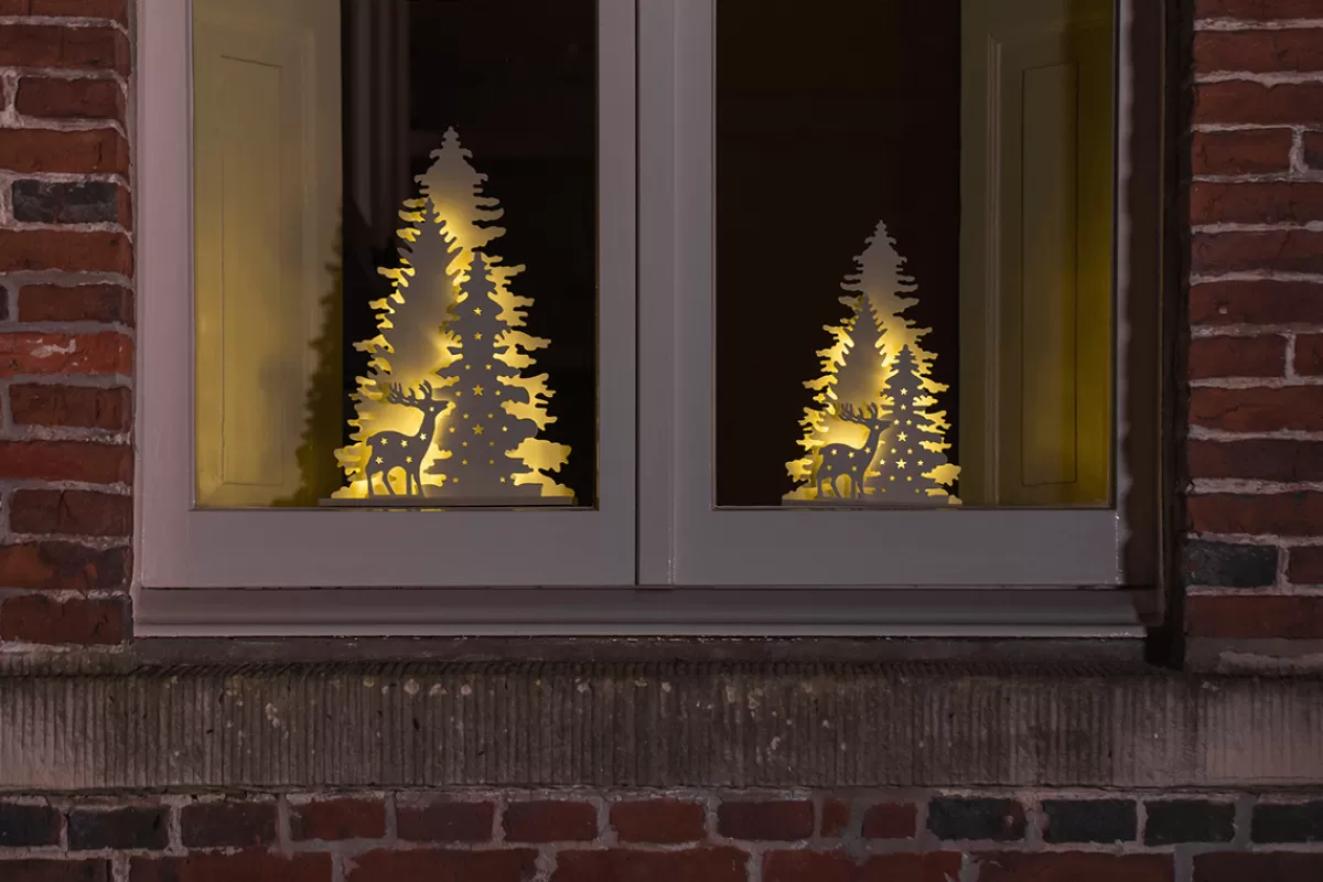 DecoWoerner LED En Bois Plaque De Présentation Cerf Avec Sapins