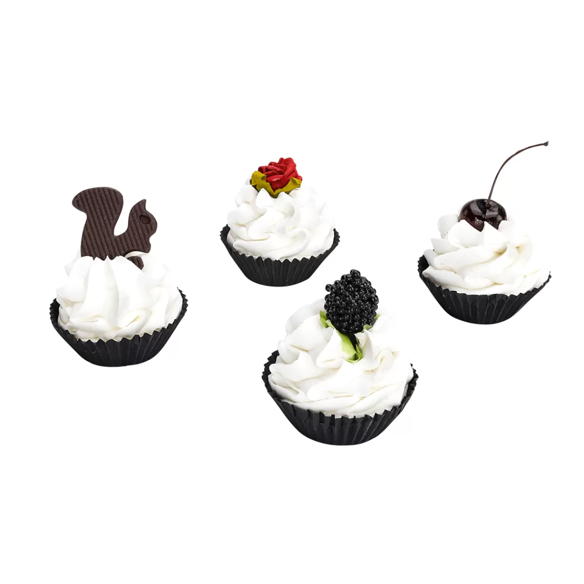 DecoWoerner Mini Cupcakes Et Blanc Nourriture Factice 4 Pièces