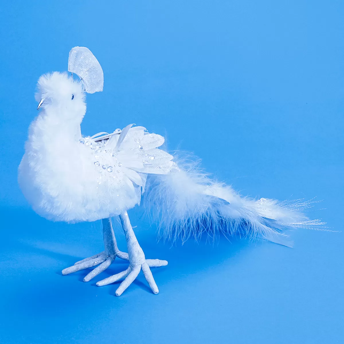 DecoWoerner Paon Déco Oiseau Avec Paillettes 7 X 40 X 20 Cm