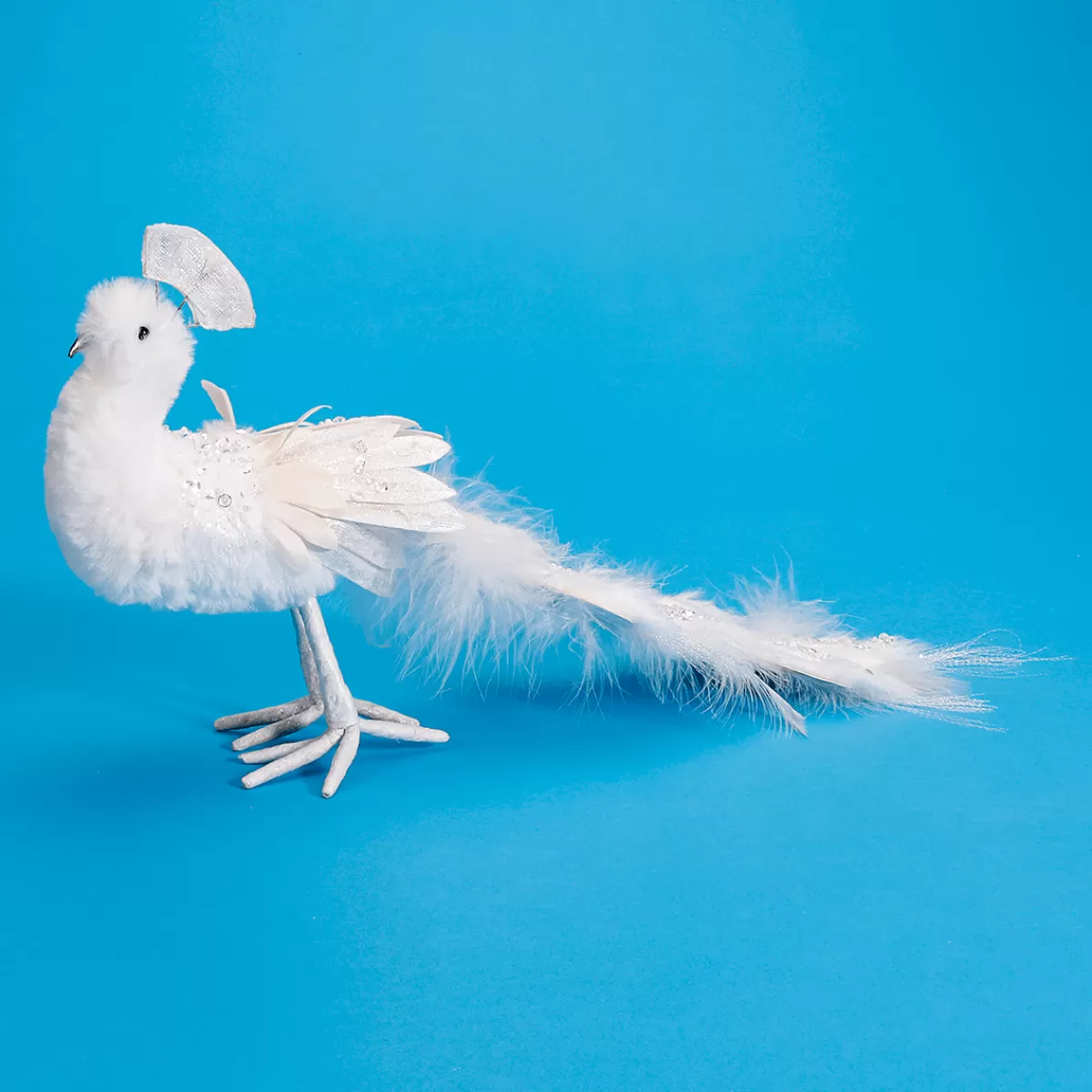 DecoWoerner Paon Déco Oiseau Avec Paillettes 7 X 40 X 20 Cm