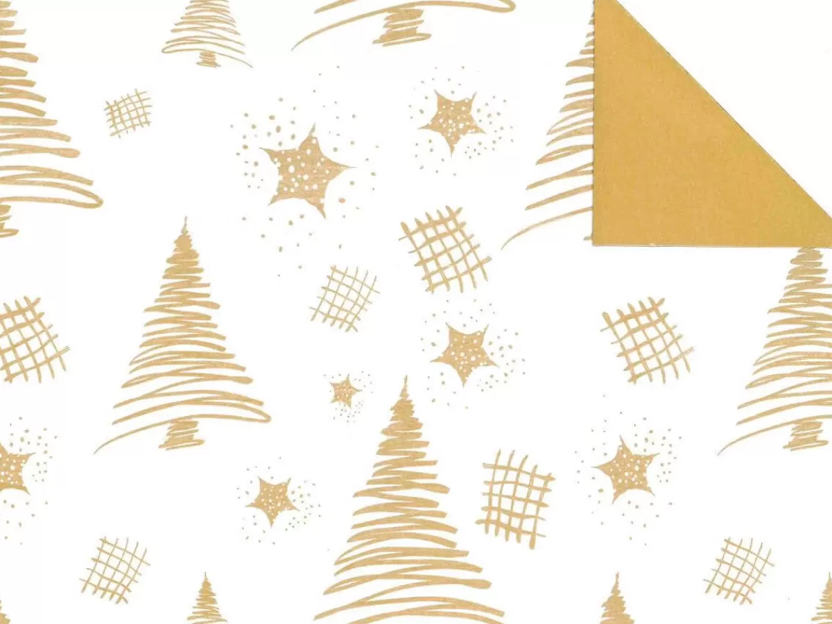 DecoWoerner Papier Cadeau De Noël Durable Double Face Avec Sapins & étoiles Dés - Rouleau De Papier Cadeau De 50 M