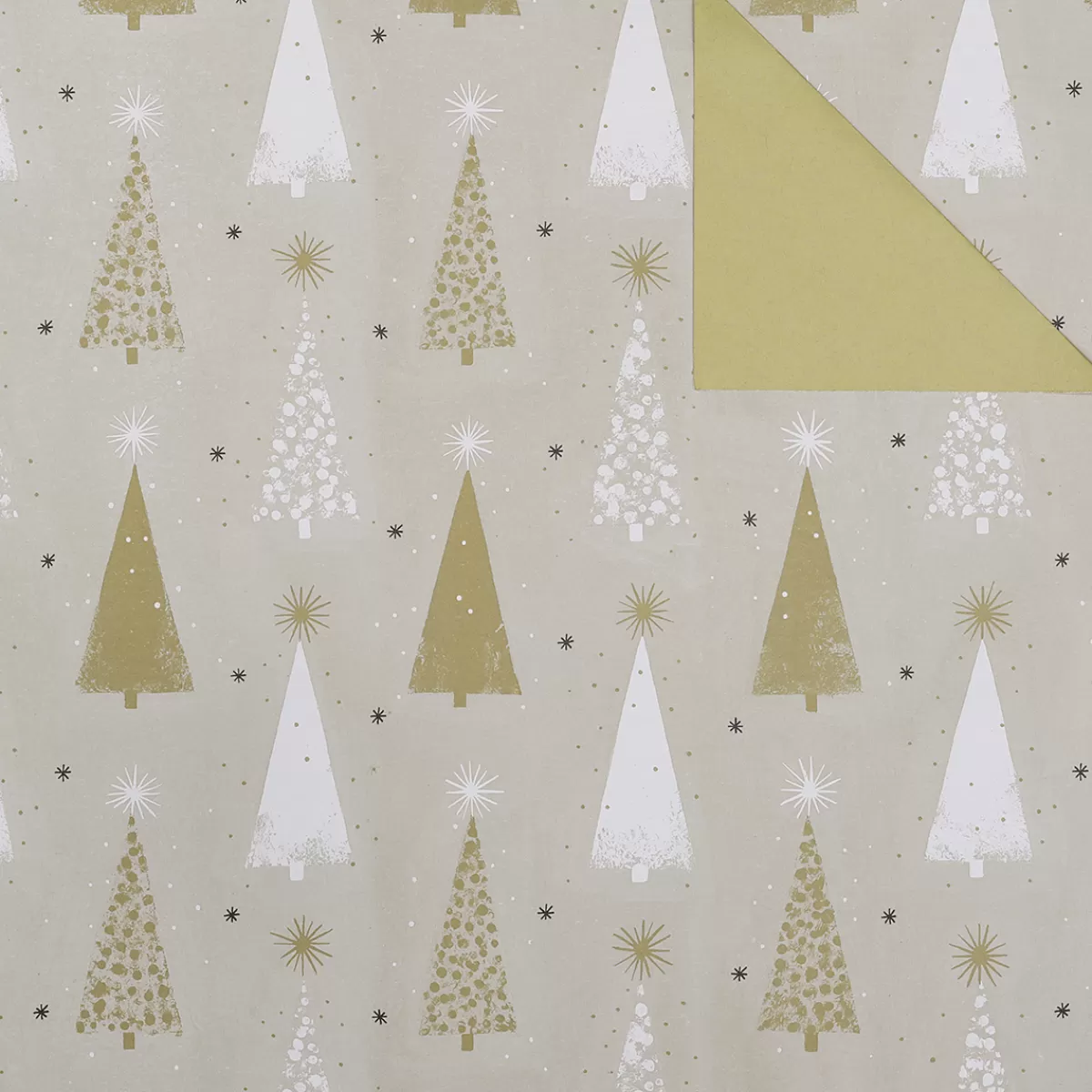DecoWoerner Papier Cadeau Double Face Arbres De Noël / Crème