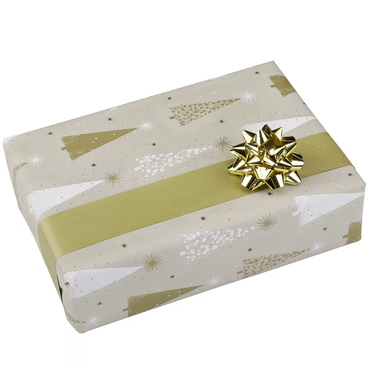 DecoWoerner Papier Cadeau Double Face Arbres De Noël / Crème