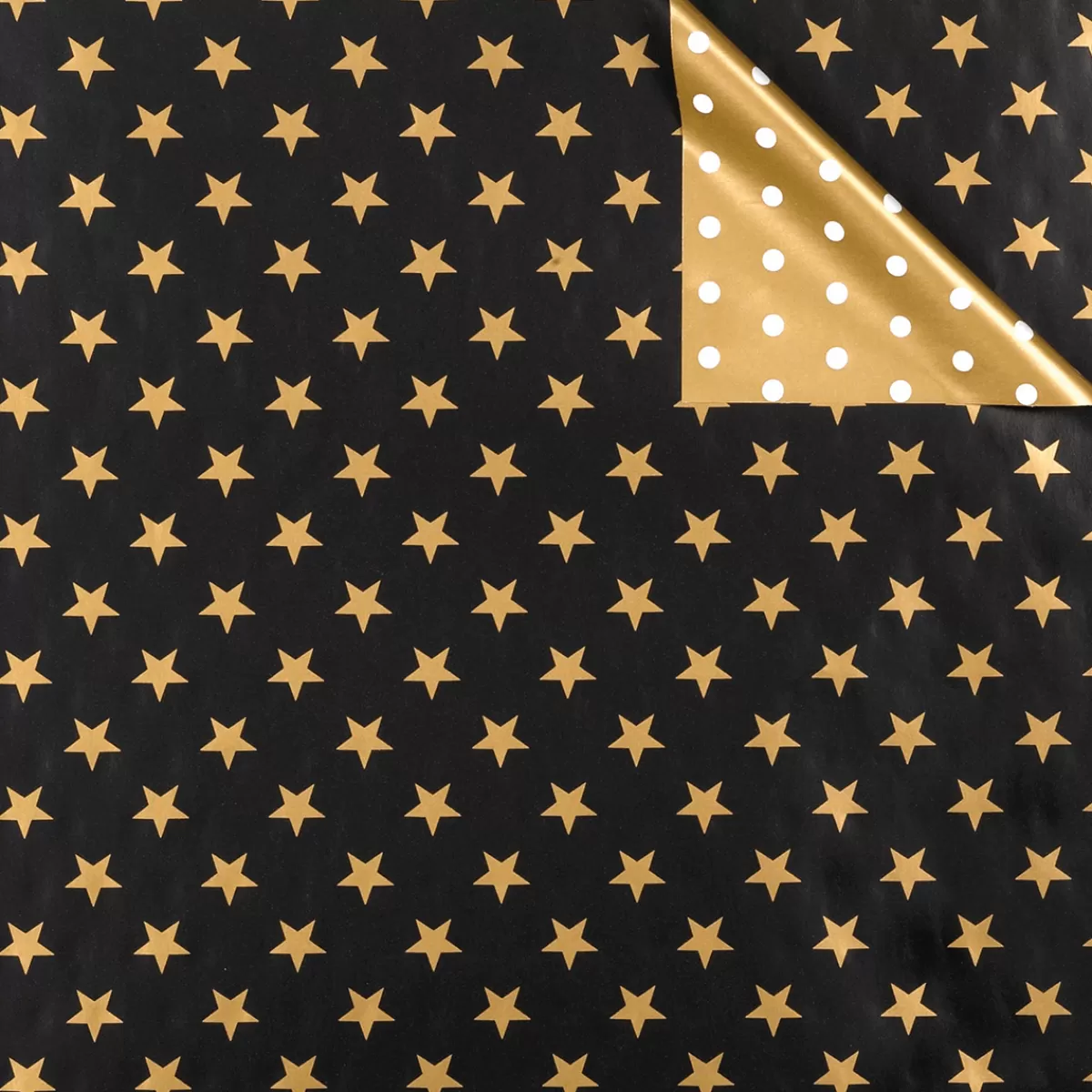 DecoWoerner Papier Cadeau Double Face Noël Noir & Avec étoiles & Pois - 50 M De Papier Cadeau En Rouleau