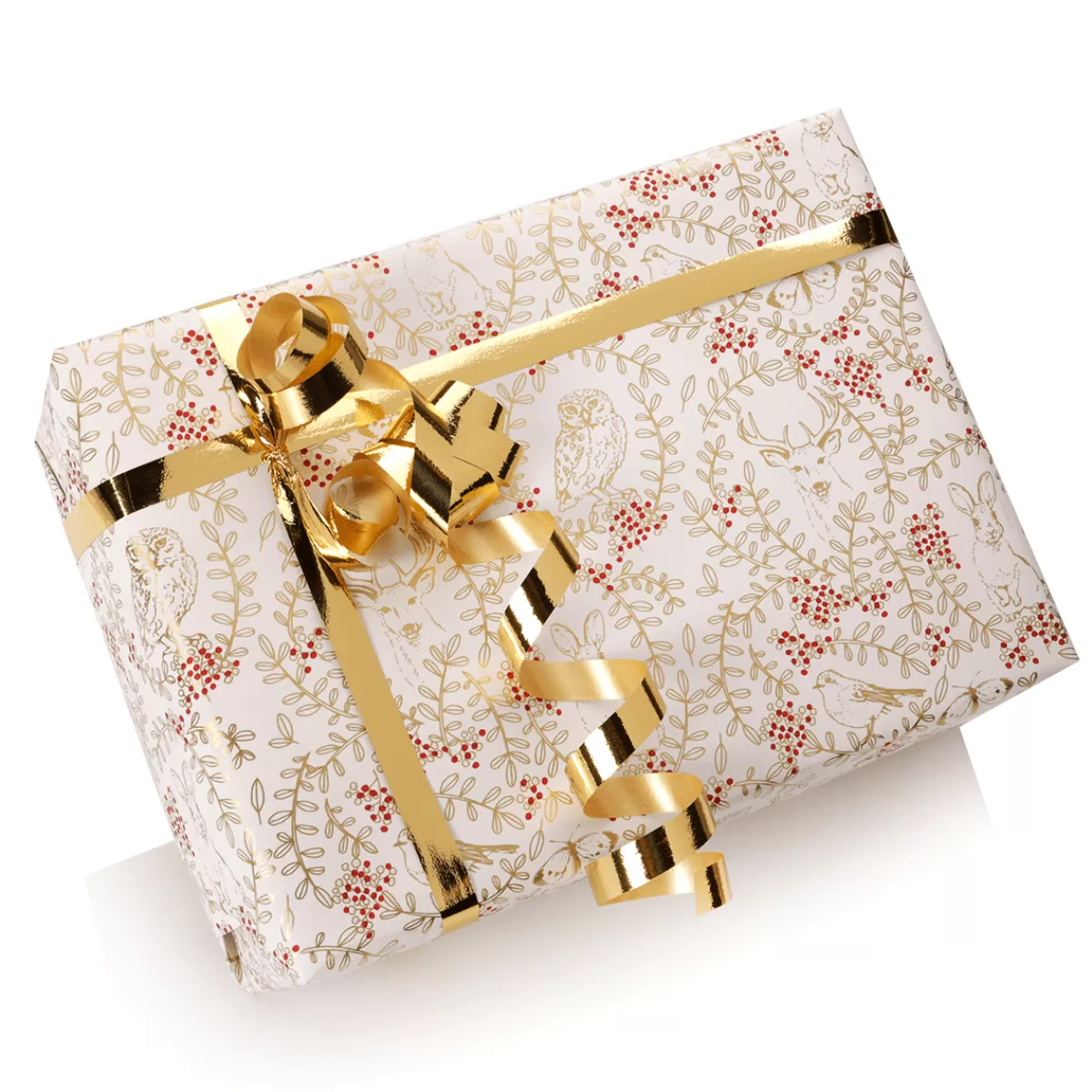 DecoWoerner Papier Cadeau Durable Avec Animaux De La Forêt, Rinceaux Et Baies Rouges - Rouleau De 50 M De Papier Cadeau