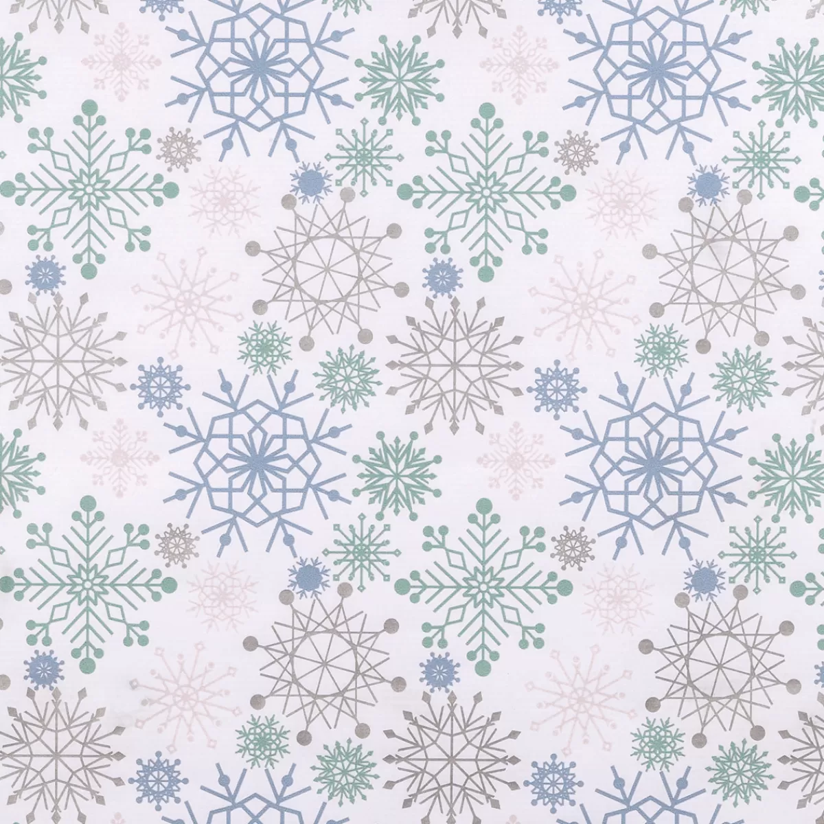 DecoWoerner Papier Kraft Avec Flocons De Neige Bleu Clair, Rose, Argent & Menthe - Rouleau De 50 M De Papier Cadeau