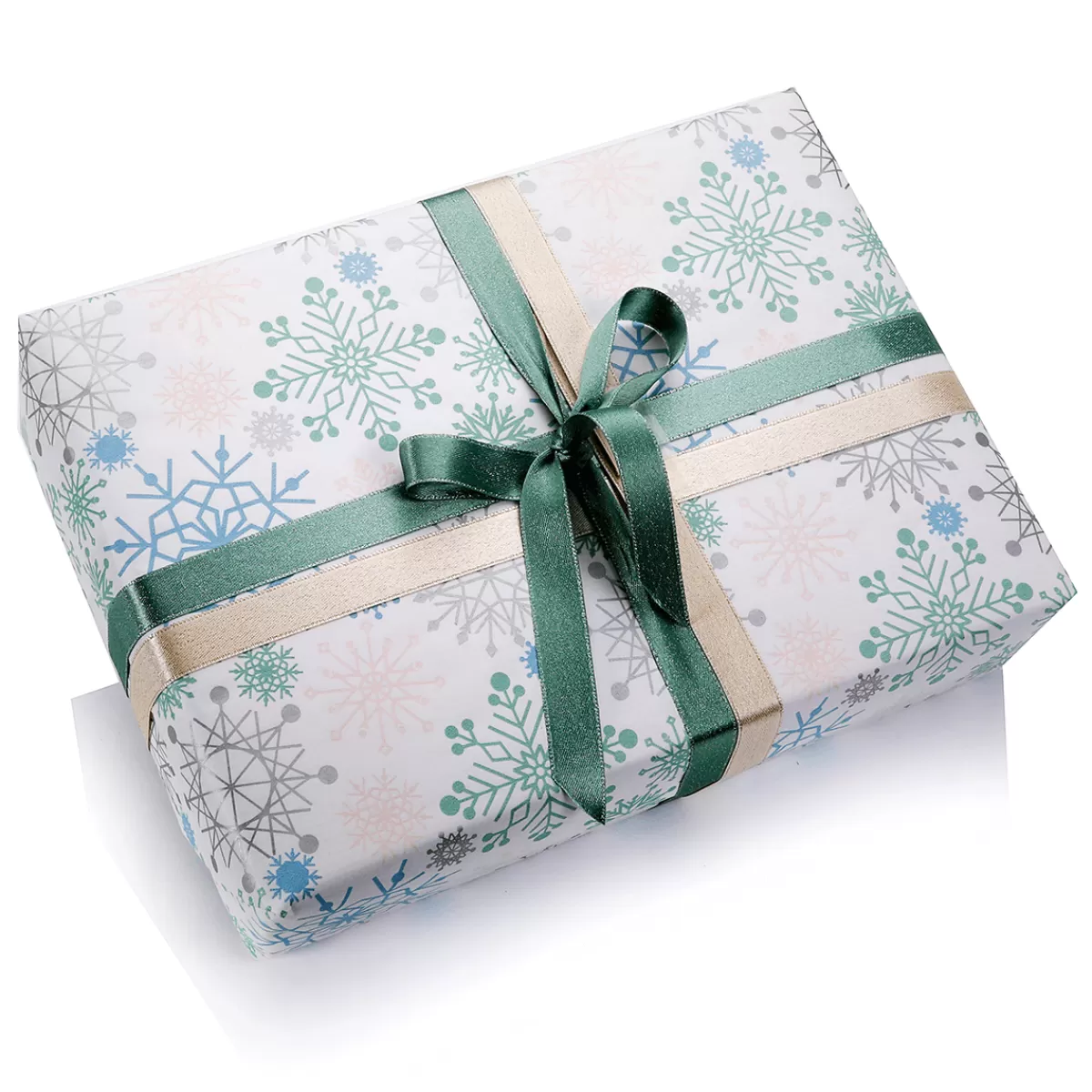 DecoWoerner Papier Kraft Avec Flocons De Neige Bleu Clair, Rose, Argent & Menthe - Rouleau De 50 M De Papier Cadeau
