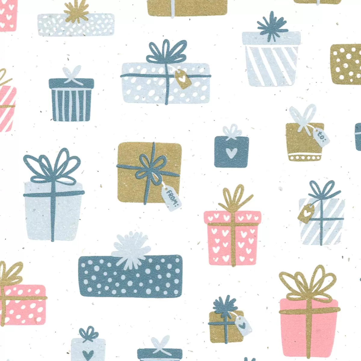 DecoWoerner Papier Kraft écologique De Betterave à Sucre Avec Cadeaux Roses, Bleus & Or - Rouleau De 50 M De Papier Cadeau