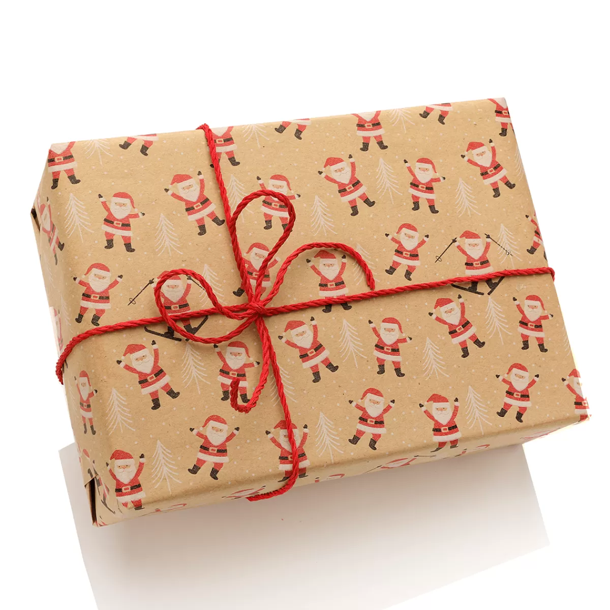 DecoWoerner Papier Kraft Recyclé Avec Père Noël Et Sapins Blancs - Rouleau De 50 M De Papier Cadeau