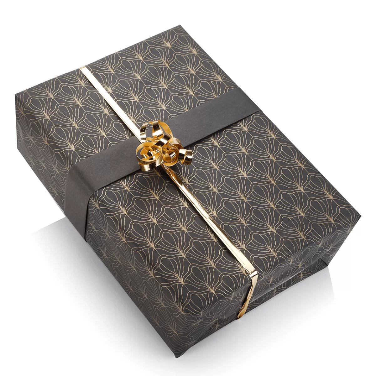 DecoWoerner Papier Kraft Recyclé Avec Motif D'éventail Doré - Rouleau De 50 M De Papier Cadeau