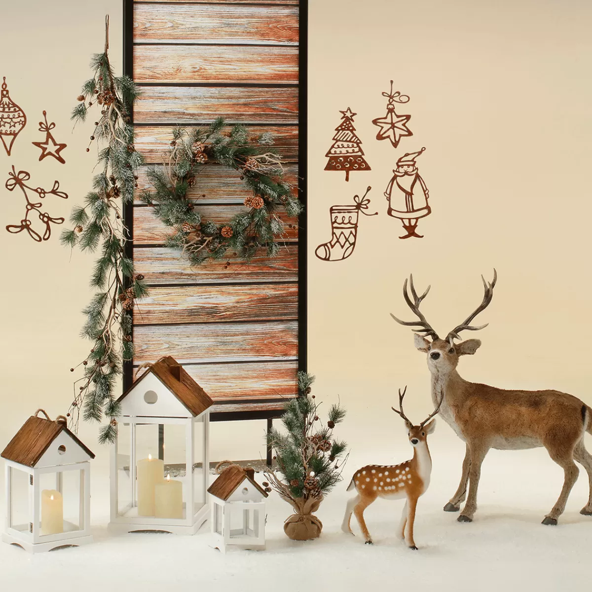 DecoWoerner Photophore Lanterne Maisons En Bois Set 3 Pièces Marron