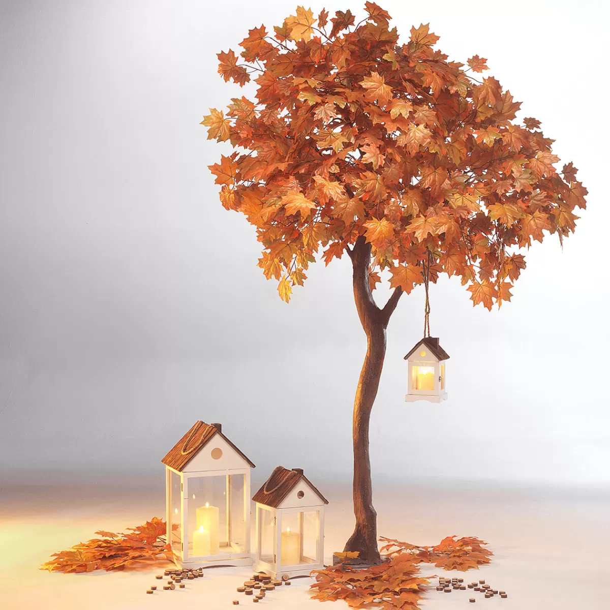 DecoWoerner Photophore Lanterne Maisons En Bois Set 3 Pièces Marron