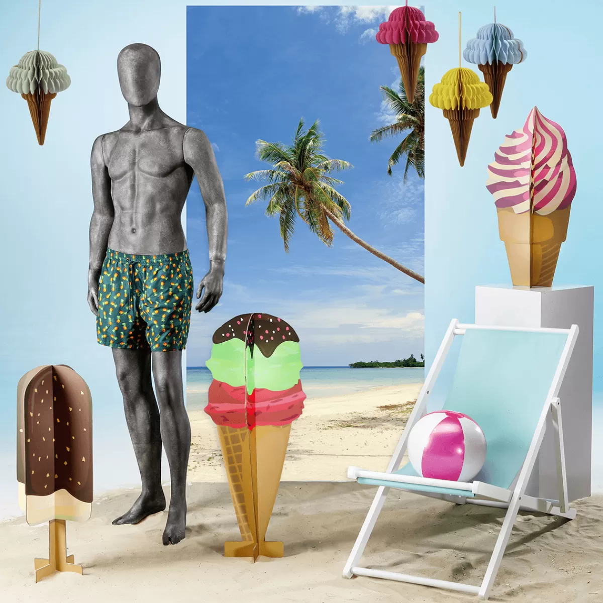 DecoWoerner Présentoir Déco Cornet De Glace, Haut. 90 Cm