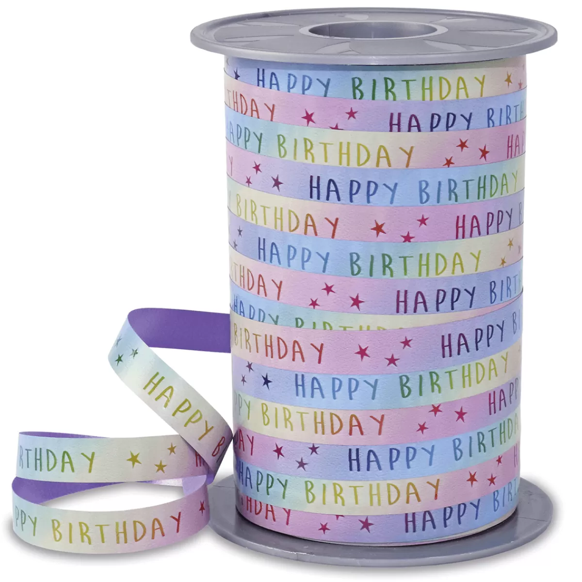 DecoWoerner Ruban Cadeau "Rainbow Birthday" Pastel 10mm, 200 M