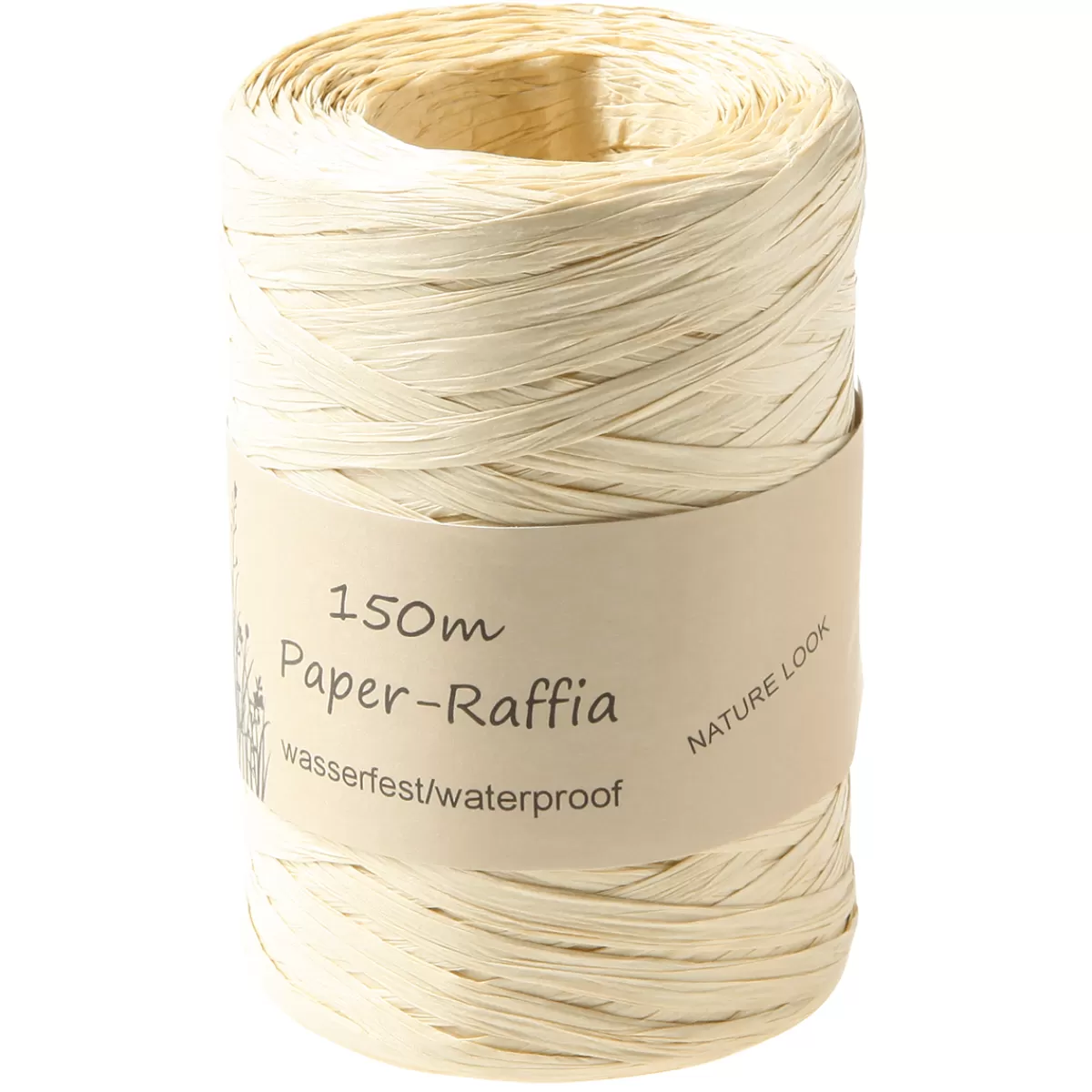 DecoWoerner Ruban De Raphia écologique En Matériau Dégradable 7 Mm 150 M Crème