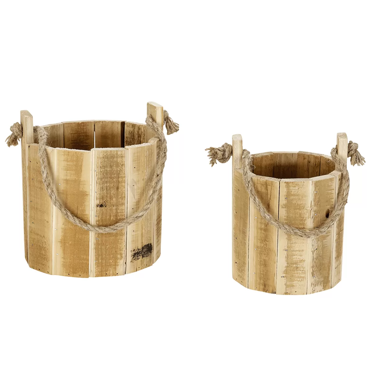 DecoWoerner Seaux Rustiques En Bois, Set De 2, 21 Cm