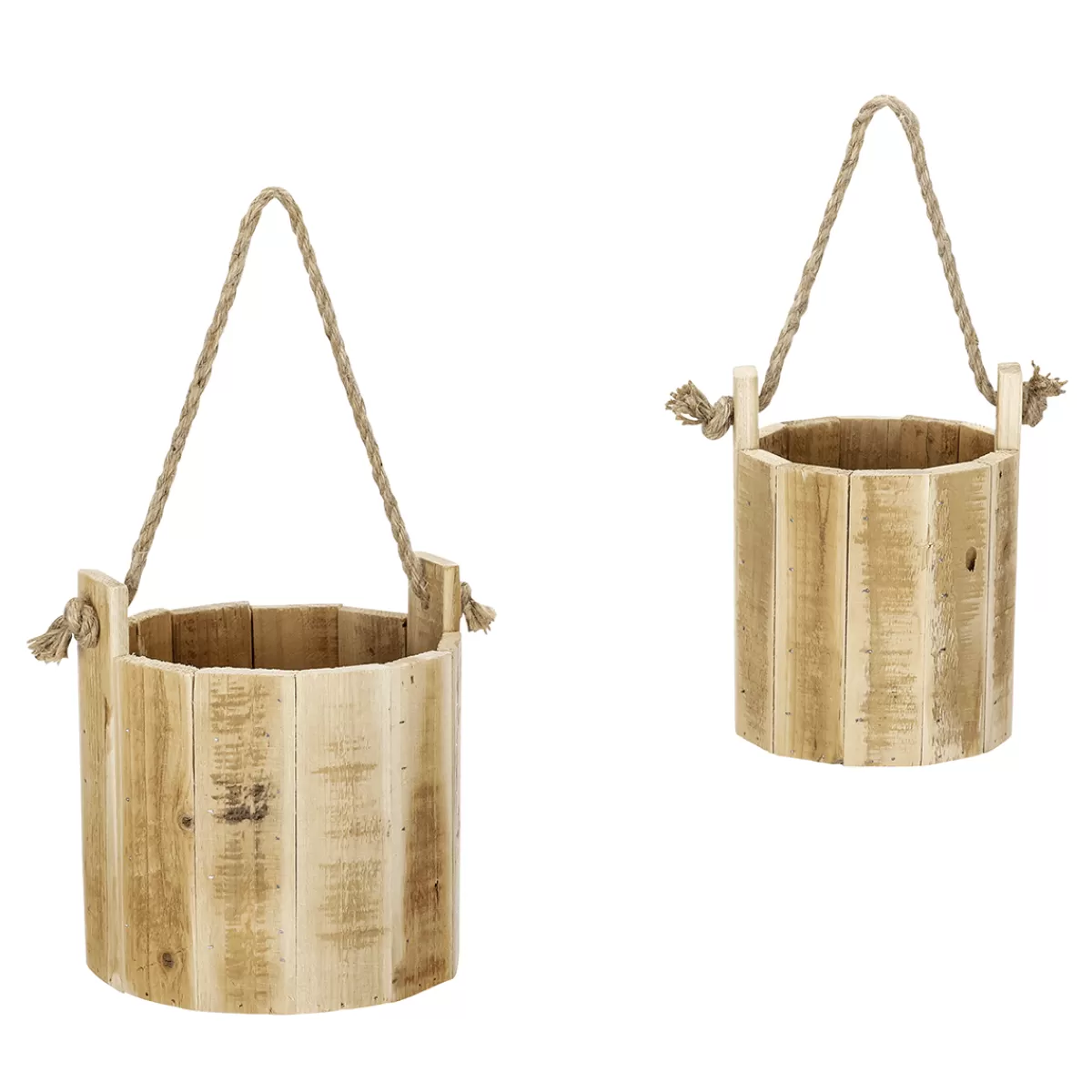 DecoWoerner Seaux Rustiques En Bois, Set De 2, 21 Cm