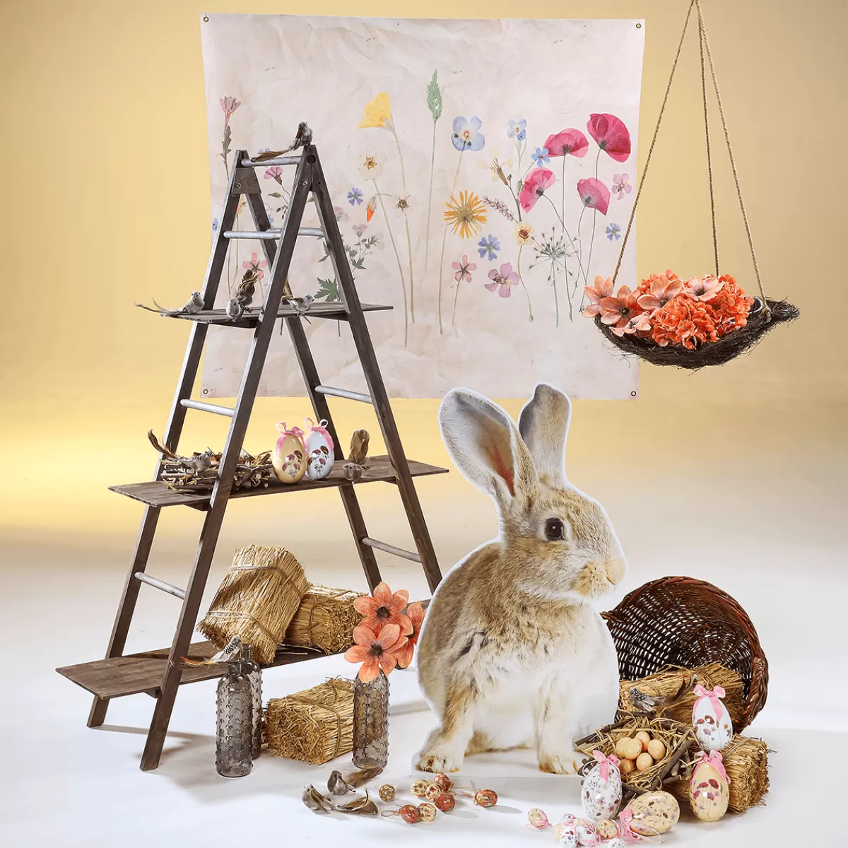 DecoWoerner Set D'oeufs De Pâques à Suspendre En Mousse, Avec Motif Floral Et Noeud 8pcs.