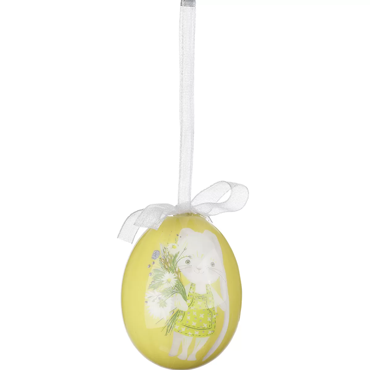 DecoWoerner Set D'oeufs De Pâques à Suspendre En Mousse, Jaune Avec Motif De Lapin Et Noeud 8pcs.