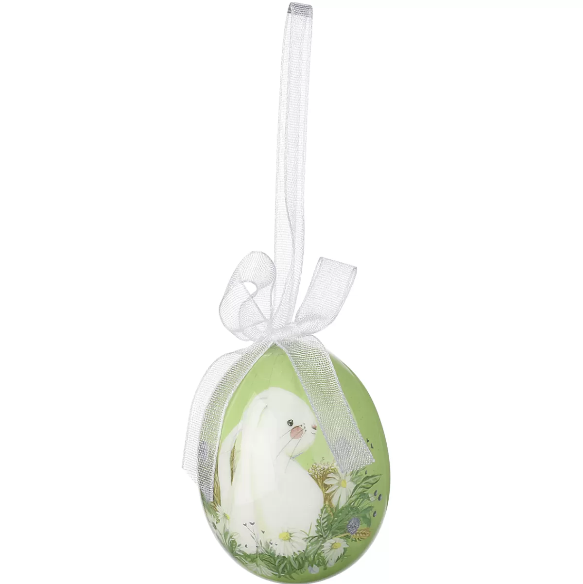 DecoWoerner Set D'oeufs De Pâques à Suspendre En Mousse, Jaune Avec Motif De Lapin Et Noeud 8pcs.