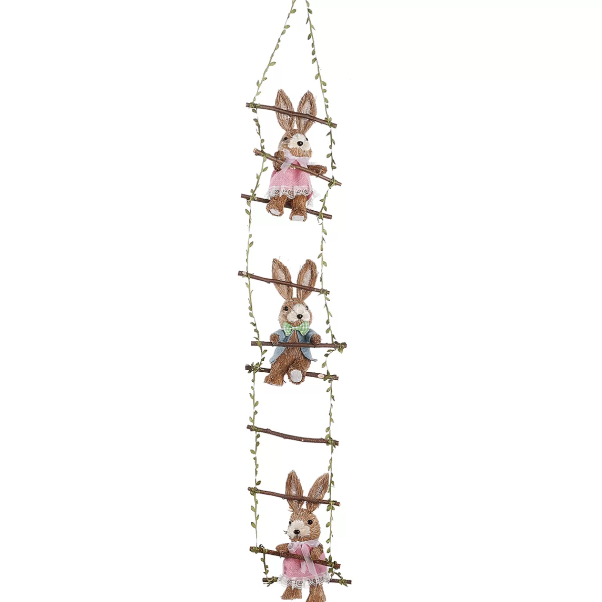 DecoWoerner Suspension Décorative "Lapins Sur échelle En Bois", 120 Cm De Long