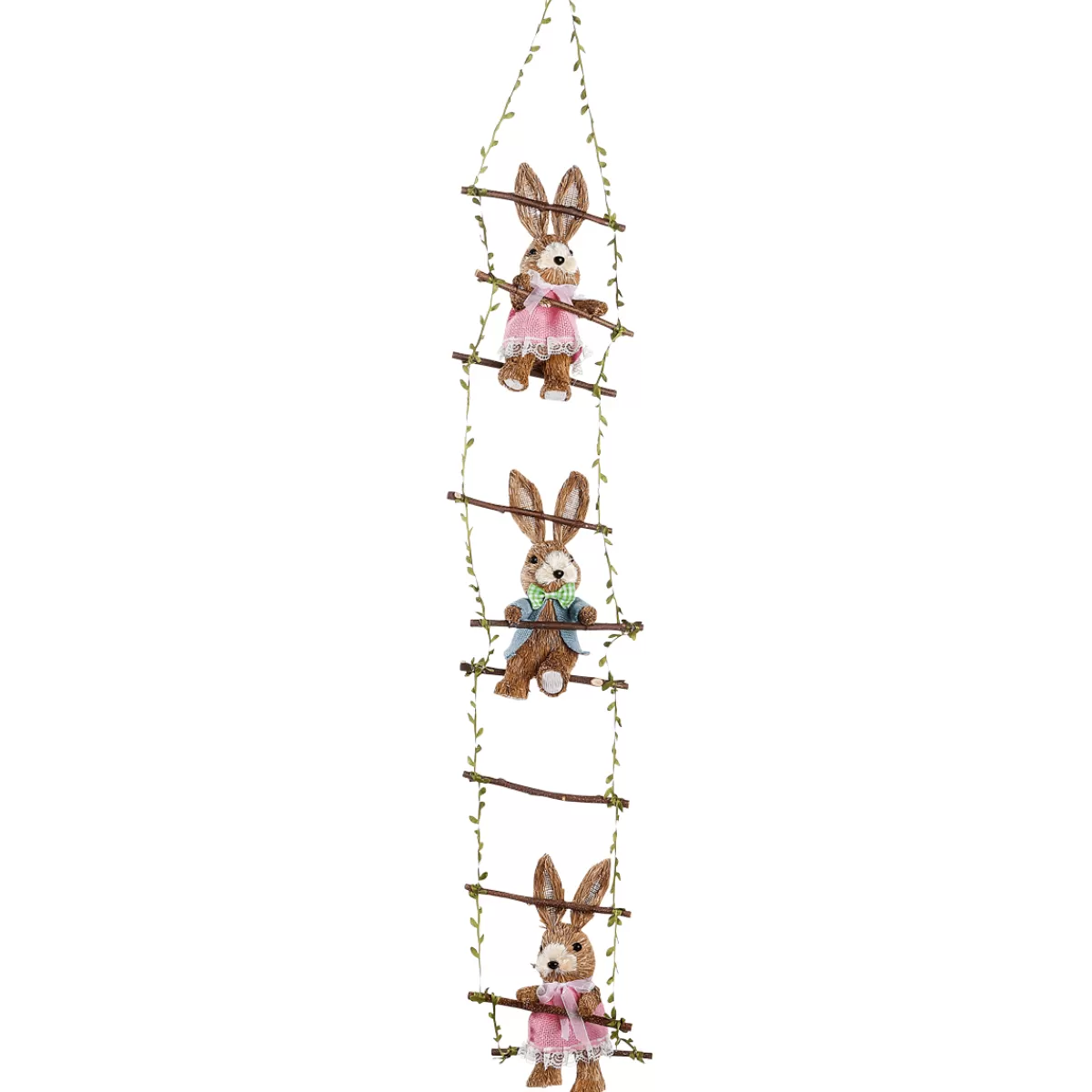DecoWoerner Suspension Décorative "Lapins Sur échelle En Bois", 120 Cm De Long