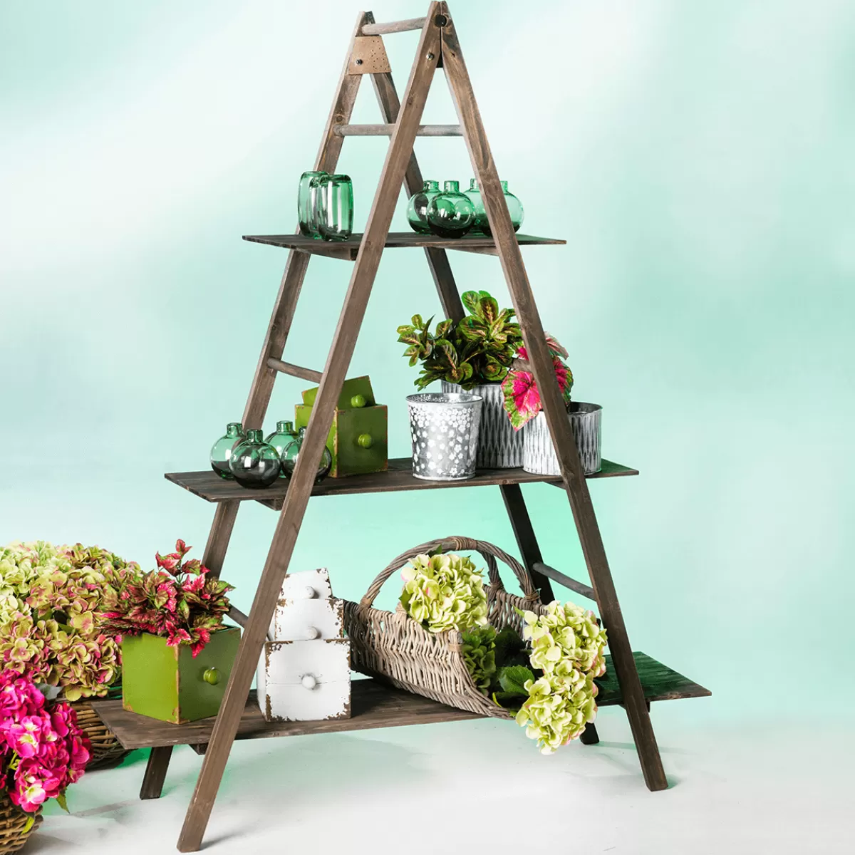 DecoWoerner Étagère-échelle Vintage Brune, Haut. 150 Cm
