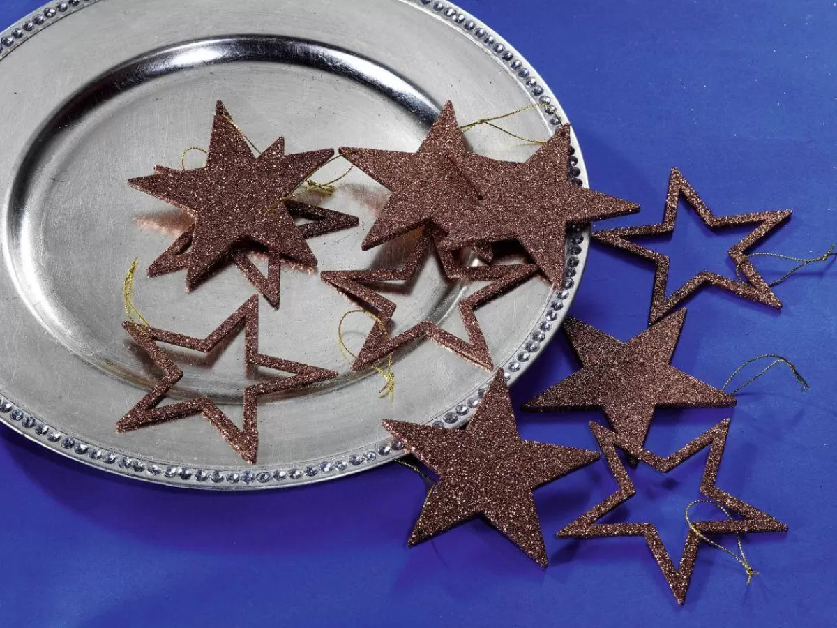 DecoWoerner Étoiles Déco à Paillettes Nougat, Ø 10 Cm, 10 Pces